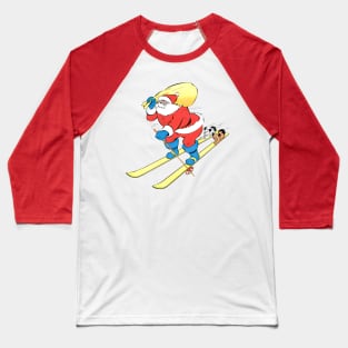 two funny dogs travel on Santa Claus's skis at full speed towards merry Christmas in the snow Retro Vintage Comic Cartoon Baseball T-Shirt